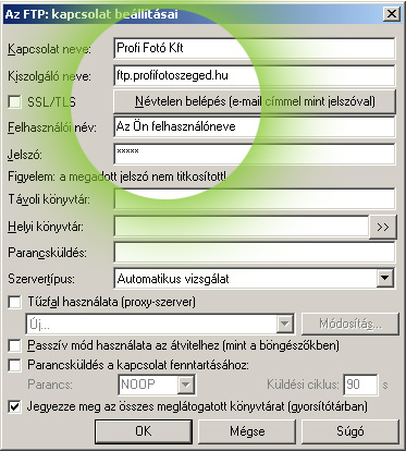 FTP kapcsolat beállítása